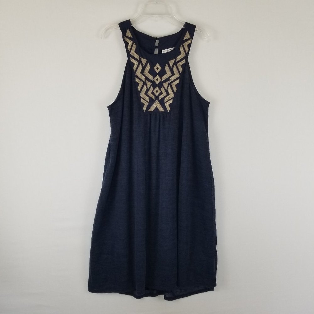 Liz Lange Navy Blue Embroidered Maternity Knee Length Dress sz M